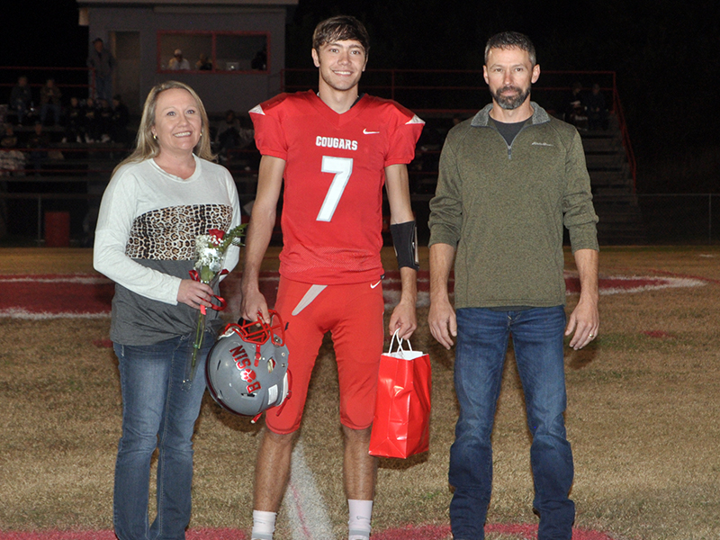 Copper Basin honored its football seniors Friday, November 6, before their last home game against Clay County. Senior football player Chance Rollins is shown with his parents Tony and Amanda Rollins.