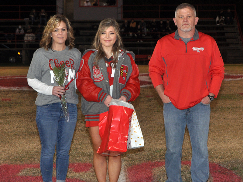 Kaitlyn Goode was honored during Copper Basin’s senior night Friday, November 6. Goode is shown with her parents, Amy and David Goode.