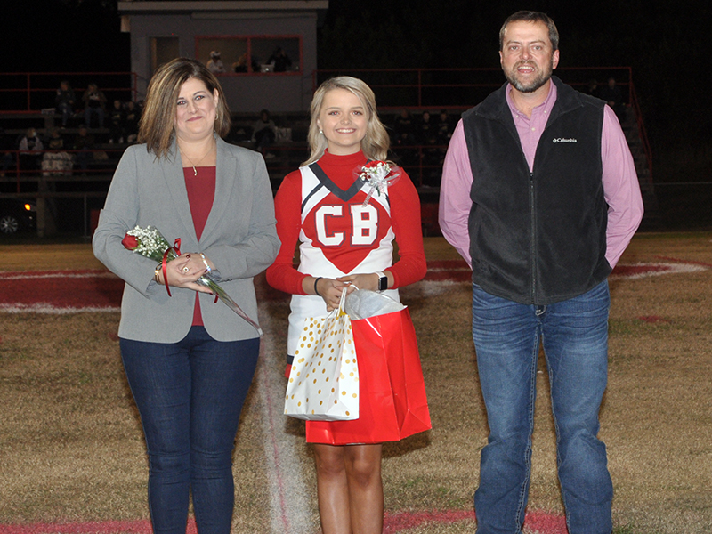 Lady Cougar senior cheerleader Haley Harper was honored during Copper Basin’s senior night Friday, November 6. She was escorted by her parents, Chris and Brandi Harper.
