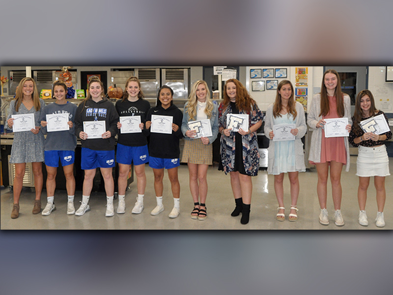 The Fannin County Lady Rebel varsity volleyball team was recognized at their end of season banquet Tuesday, November 10. Shown are, from left, Reagan York, Becca Ledford, Paige Foresman, Abby Ledford, Prisila Bautista, Brooklyn Cole, Kaylie Kendall, Alyssa Anderson, Rachel Bruce and Rachel Prater.