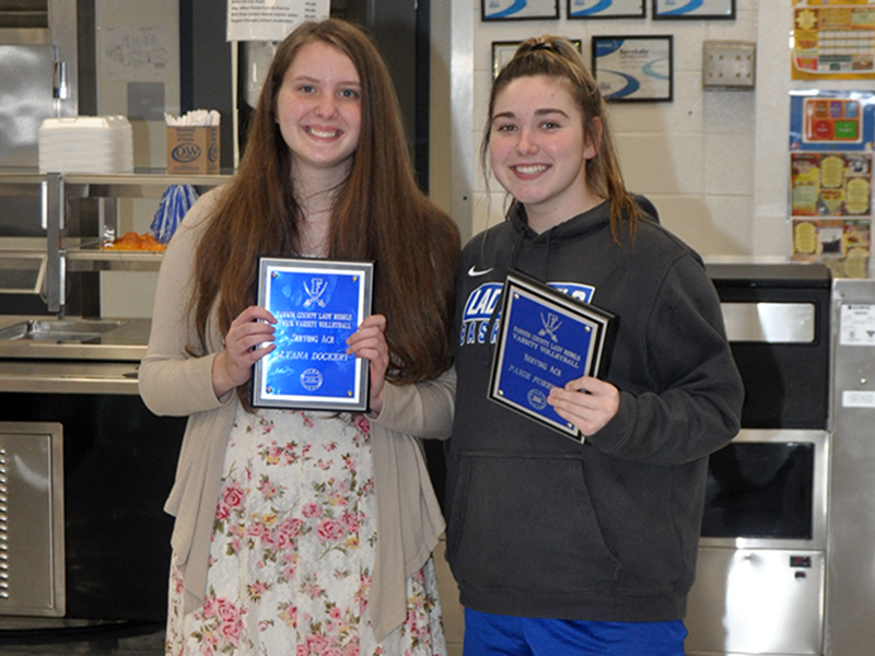 The Lady Rebels volleyball team held their end of the season banquet Tuesday, November 10, at the FCHS cafeteria. Winners of the Serving Ace Award are Alyana Dockery, left, and Paige Foresman.