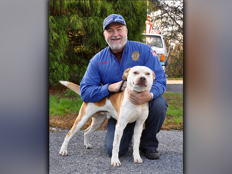 This male, Bulldog mix was picked up in Morganton October 16. He has a short, white coat with orange spots. He is very well behaved. View him using intake number 295-20. He is shown with Animal Control Manager John Drullinger.