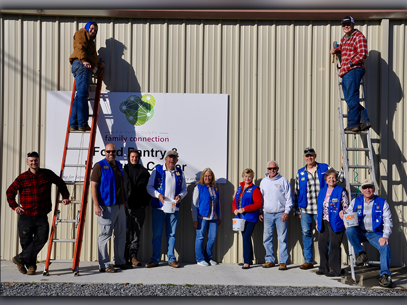Kiwanis Club of Blue Ridge members woke up early Saturday, October 31, to lay down a fresh coat of paint on Fannin County Family Connection’s headquarters. There to help are, from left, on the ladders, Brendon Armstrong and Neidert; below, Mack Booker, Troy Shirbroun, Abe Hermes, Tommy Vannoy, Beth Colavecchio, Carol Ross, Bill Echelburger, John Hood, Sherry Morris and Mike Guerra.