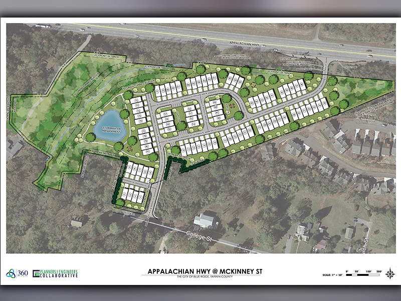 The site plan for the proposed luxury, townhome community along Appalachian Highway is shown.