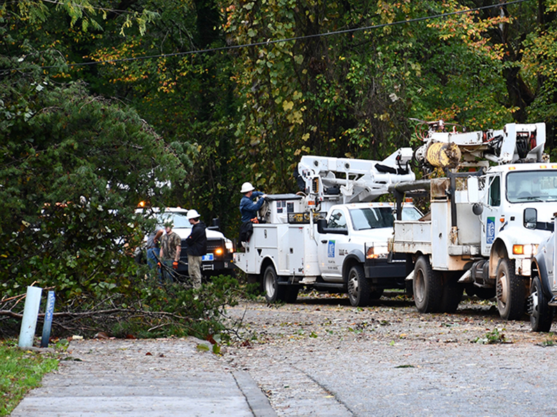 Crews were working all across the county to restore power and internet Thursday morning, October 29, following Tropical Storm Zeta. An ETC crew is shown working on Cook Street in Blue Ridge.