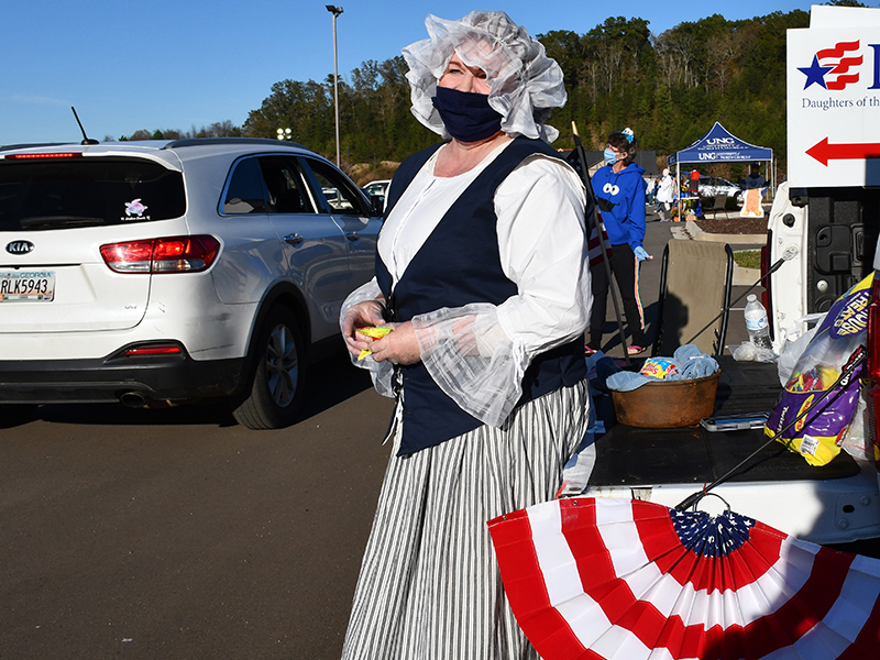 Kathryn Elkins represented the Old Unicoi Trail Chapter of the Daughters of the American Revolution during the Blue Ridge Community drive-thru Halloween safe zone event Saturday, October 31.