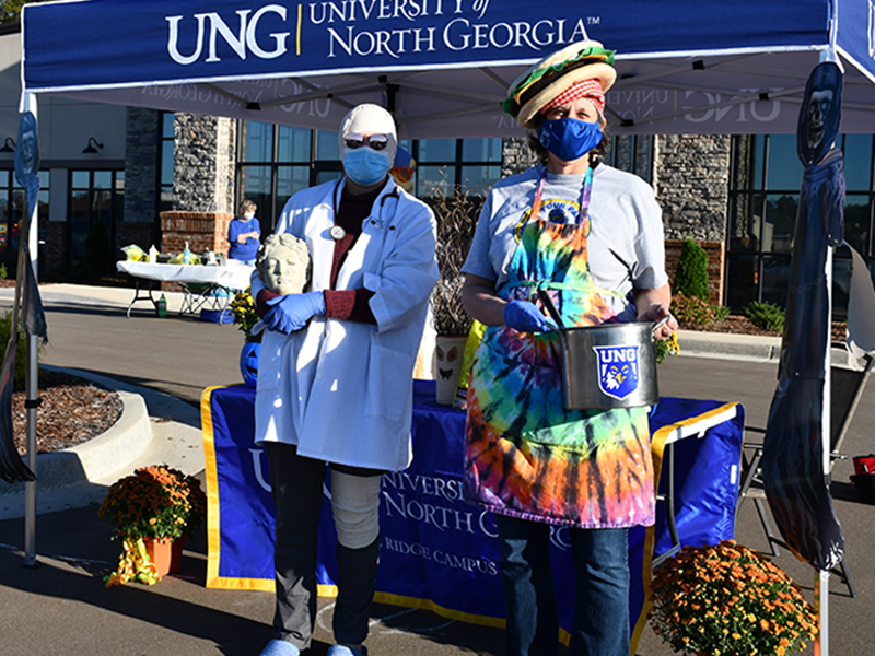 Jordan, left, and Anna Speessen represented the University of North Georgia during the Blue Ridge Community drive-thru Halloween safe zone event Saturday, October 31.