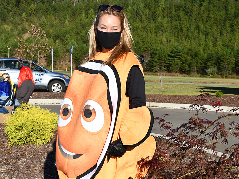Kim Keel, disguised as the iconic clownfish, Nemo, passed out treats to those in attendance at the Blue Ridge Community drive-thru Halloween safe zone event Saturday, October 31.