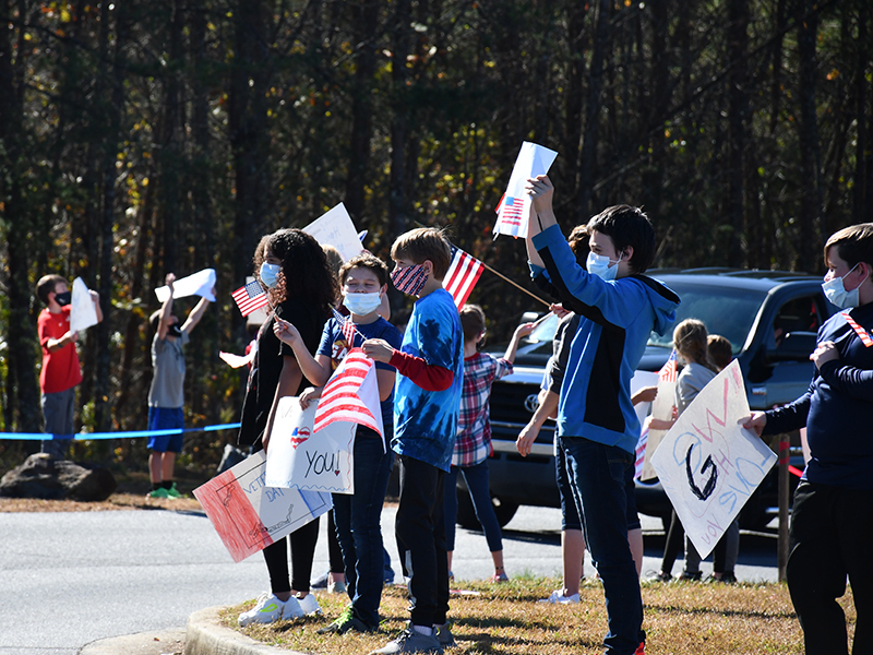 Fannin County Middle School students waved and yelled words of appreciation to area veterans during the school’s drive-thru Veterans’ Day Parade Friday, November 6.