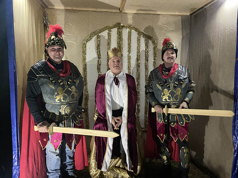 King Herod, played by Ed Hawkins, and his guards, Lynn Cole and Bob Alderson, awaited the birth of baby Jesus in Mt. Moriah Baptist Church’s Live Nativity Friday, December 5.