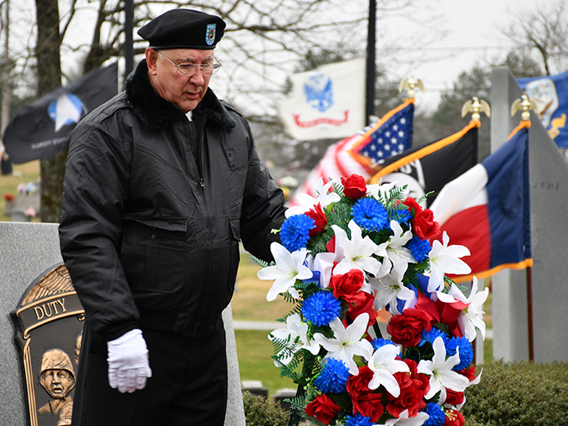 North Georgia Honor Guard member Bob Herrington posted the red, white and blue wreath during the honor guard’s Pearl Harbor Day Ceremony Monday, December 7.