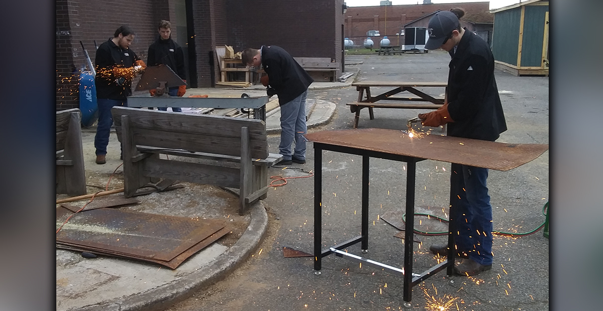 Every Fannin County High School welding student had a hand in a complete build of a smoker as one of this year’s program projects. Shown are, from left, Thomas Green, Coy Mealer, Peyton O’neal and Kayden Couch.