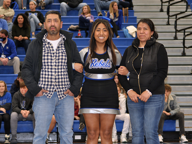 Fannin County honored their basketball and cheerleading seniors Friday, January 15. Senior cheerleader Samantha Rosas is shown with her parents Ruben and Josefina Rosas.