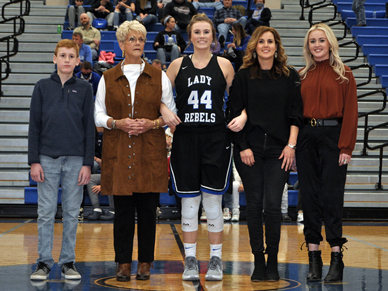 Fannin County High School senior Olivia Sisson was one of 15 seniors honored at FCHS senior night ceremony Friday, January 15. Shown during the ceremony are, from left, brother, Reece Sisson; grandmother, Charlotte Sisson; senior Oliva Sisson; mother, Tammy Sisson; and sister, Maddie Sisson.