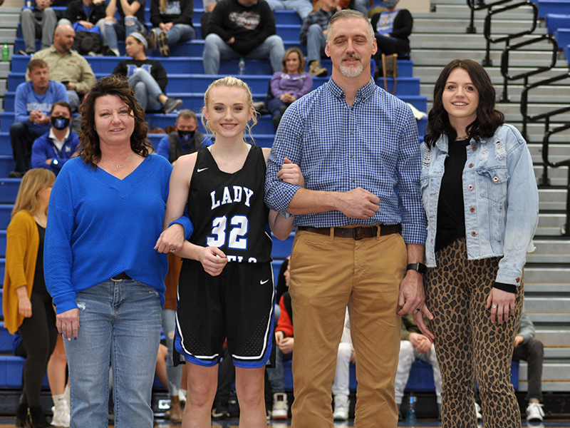 Fannin County High School senior Mackenzie Johnson was one of 15 seniors honored at FCHS senior night ceremony Friday, January 15. Shown during the ceremony are, from left, mother, Allison Johnson; senior, Johnson; father, Brian Johnson; and sister, Madison Johnson.