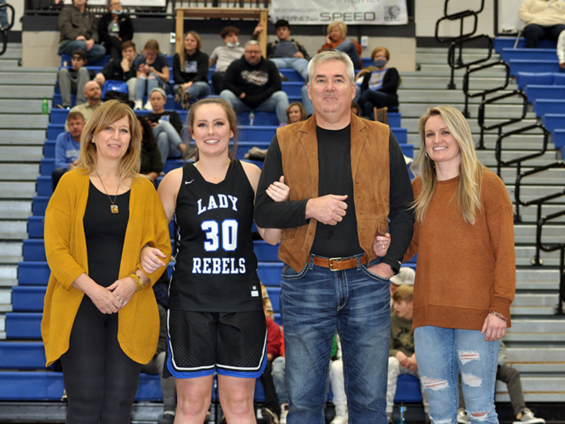 Fannin County honored their basketball seniors Friday, January 15. Shown during the ceremony are, from left, mother, Noreen Thomas; senior, Natalie Thomas; father, James Thomas; and sister, Brooke Thomas.