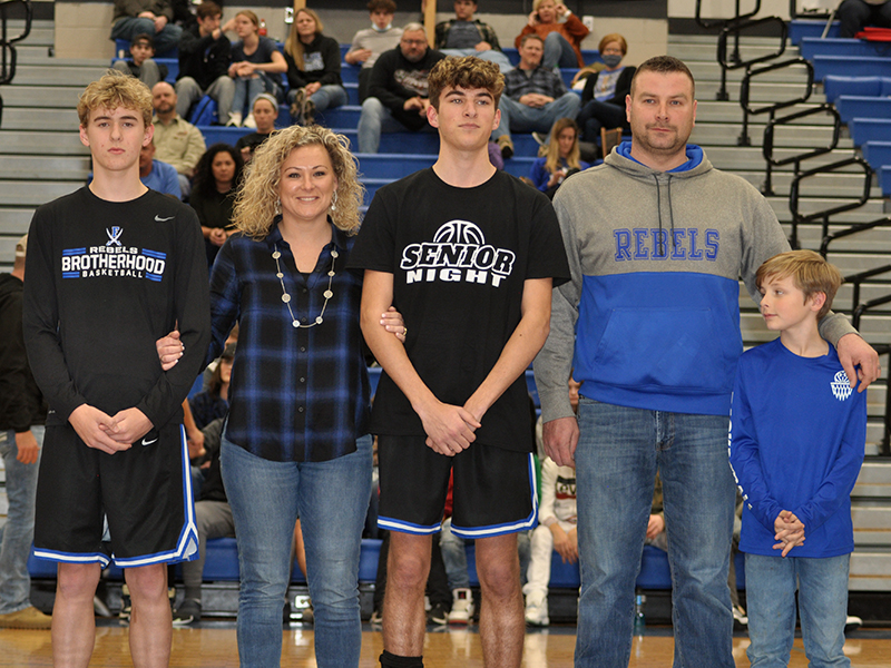 Fannin County High School senior Tucker Hanson was one of 15 seniors honored at the senior night ceremony Friday, January 15. Shown during the ceremony are, from left, brother, Lucas Hanson; mother, Kandi Hanson; senior, Hanson; father, Kevin Hanson; and brother, Ryder Hanson.