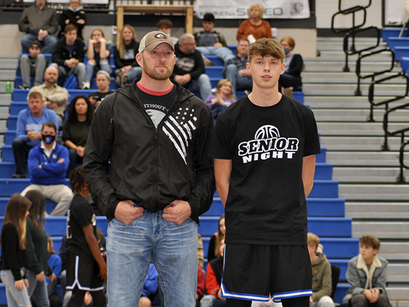 Fannin County honored their basketball seniors Friday, January 15, in between games against Model. Senior Kaeden Twiggs is shown with his father, Josh Twiggs.