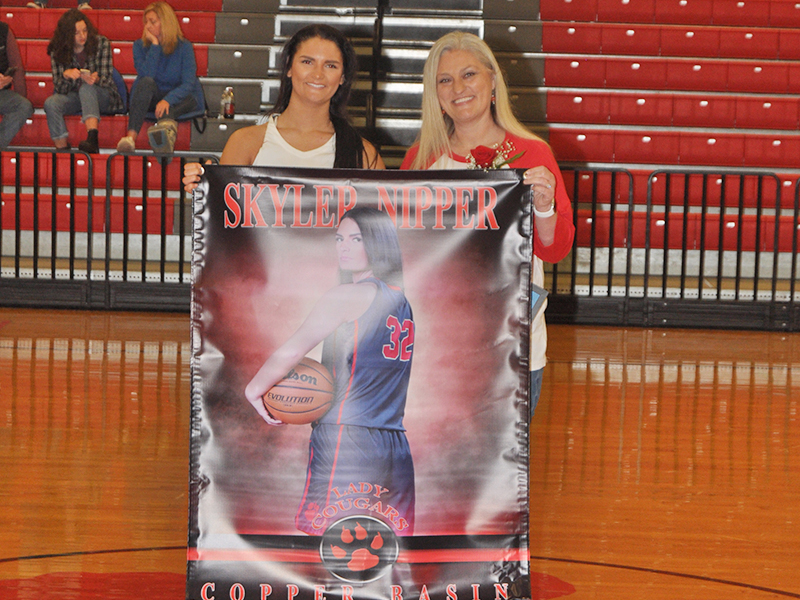 Skyler Nipper was honored at Copper Basin’s senior night ceremony Saturday, February 6, along with 10 other basketball and cheerleading seniors. Nipper is shown with her mother, Janessa Nipper.