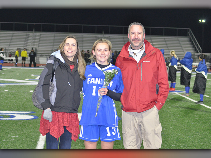 Ana Arvidson was one of 14 seniors honored during Fannin’s home soccer game against Gordon Central Friday, February 19. Arvidson is shown with her parents, Nathan and Deana Arvidson.