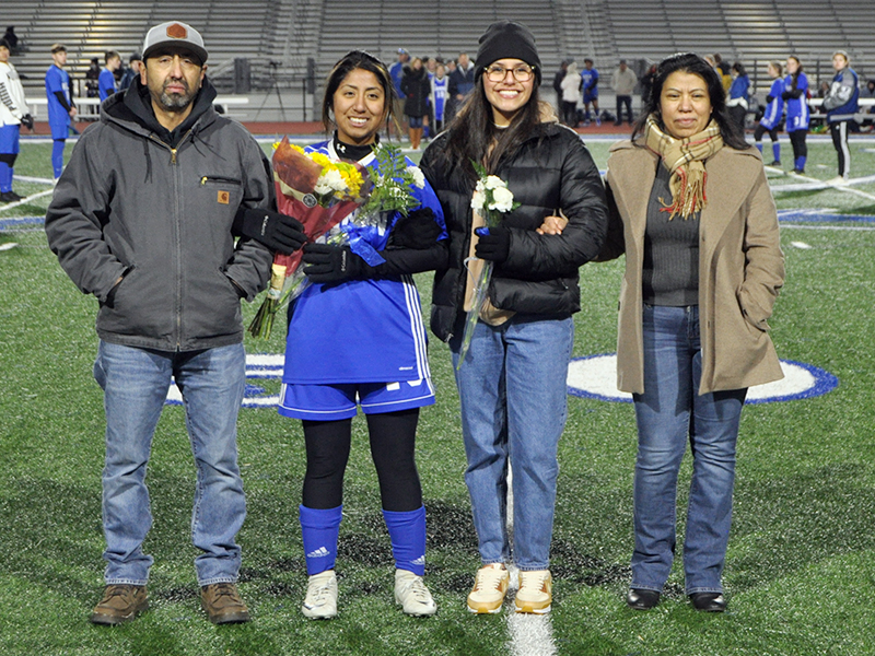 Samantha Rosas was one of 14 seniors honored during Fannin’s home soccer game against Gordon Central Friday, February 19. Shown during the ceremony are, from left, Ruben Rosas, father; Samantha Rosas, senior; Lesley Sala, cousin; and Josefina Rosas, mother.