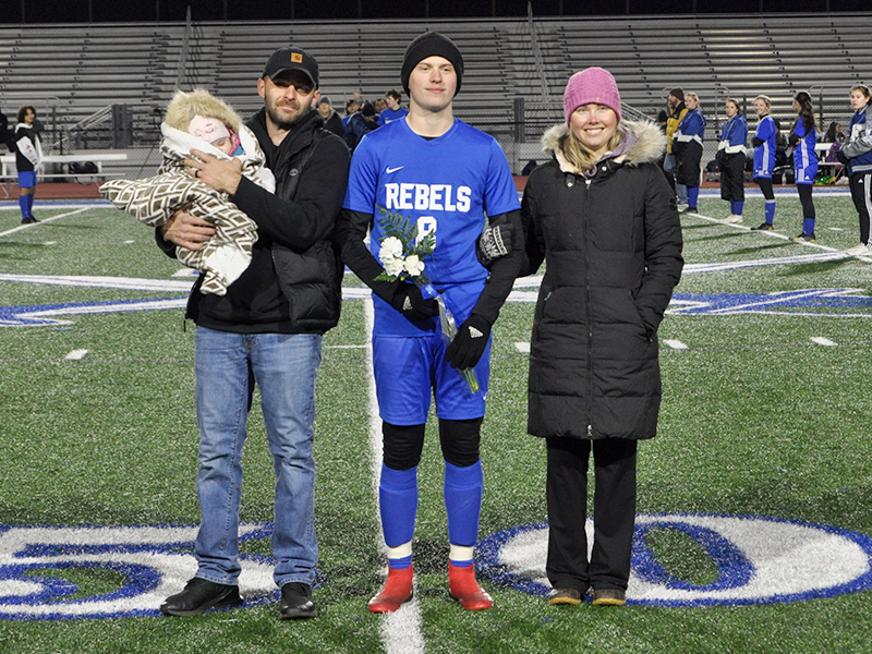 Eli Brisbay was honored during the senior night ceremony at Fannin’s home soccer game against Gordon Central Friday, February 19. Shown during the ceremony are, from left Jared Coffinger, father; Brisbay, senior; and Ashley Coffinger, mother.