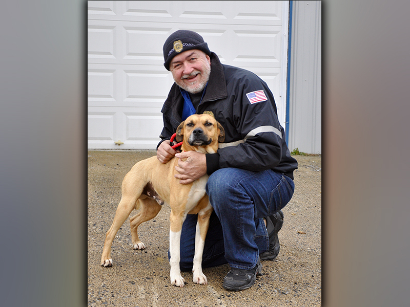 This male mix was picked up on Wilscot Lane in Blue Ridge February 3. He has a short, blonde and white coat, and he is a total sweetie. View him using intake number 028-21. He is shown with Animal Control Manager John Drullinger.