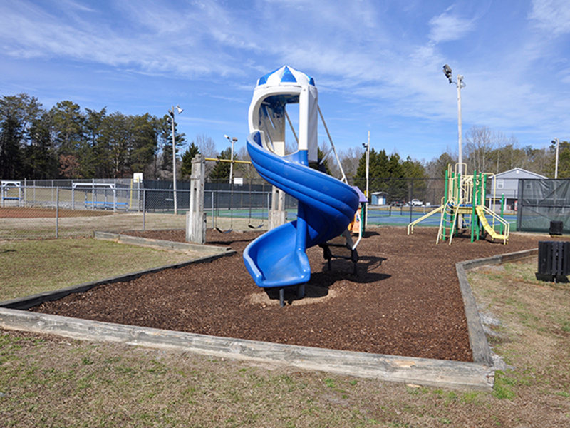 The Blue Ridge City Park on Gray Street is open to the public with mulch. The playground was formerly filled with sand.