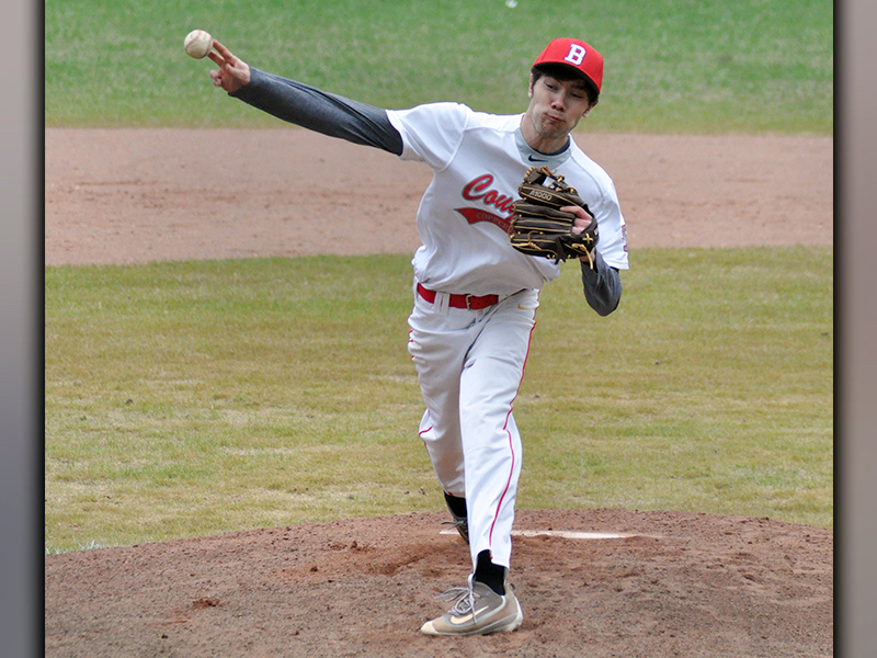 Dawson Worthy delivers a strike during the Cougars game against Towns County Monday, March 15.