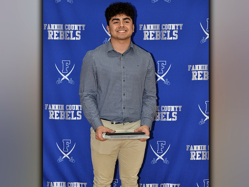 Ricardo Arellanes was honored with the Lineman of the Year Award during the Fannin County Rebels’ football banquet Tuesday, March 16
