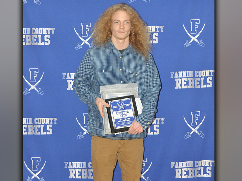 Senior Rebel Cohutta Hyde was awarded for being named to 7AA First Team Offense during the Rebels football banquet Tuesday, March 16.
