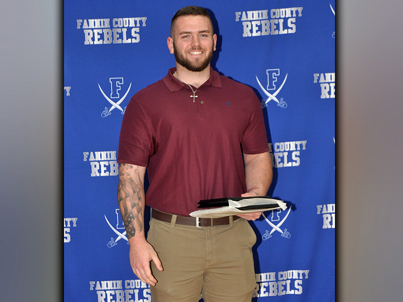 Mason Bundy won the Lineman of the Year Award Tuesday, March 16, at Fannin County’s football banquet. Bundy is committed to play Division I football at Liberty University.