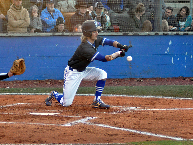 Wyatt Rogers lays down a bunt to get on base in recent action for the Fannin County Rebels’ baseball team.
