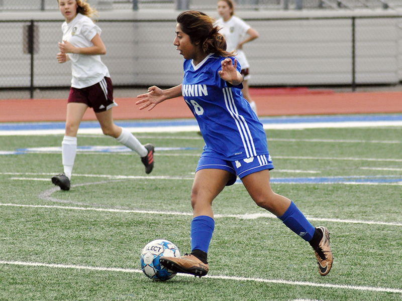 Samantha Rosas attacks the goal in the Lady Rebels 6-0 win against Dade County Monday, March 22.