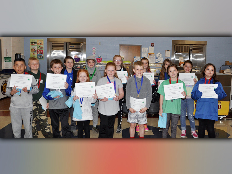 Blue Ridge Elementary School fourth and fifth grade students were recognized for winning 4-H Project Achievement Awards in a wide range of categories Tuesday, March 23. Fourth grade winners shown are, from left, front, David Molina, Tristan Bernier, Aubrey Barton, Ryleigh Clore, Kendrick Pack, Lynnex Patterson and Ruby Curtis; back, Cash Ades, Jackson Thigpen, Riley McDaniel, Kylie Breeden, Aubree Franklin, Chloe Gaddis and Olivia Hill.