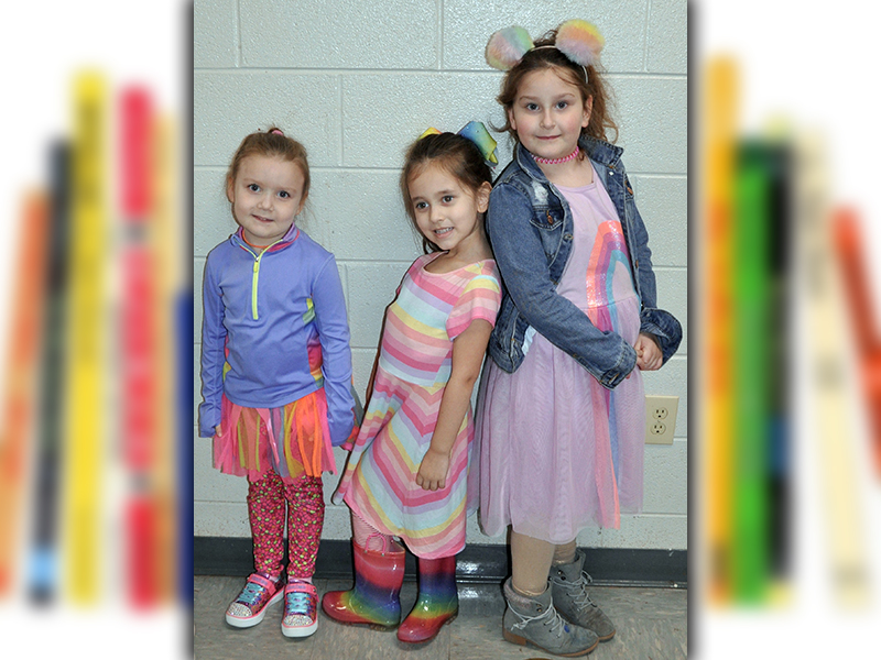 Blue Ridge Elementary School students dressed in many different colors Wednesday, March 3, while celebrating Dr. Seuss week. Sporting their colorful outfits are, from left, Lainey Rhyne, Emerson Franklin and Madelyn Davis.