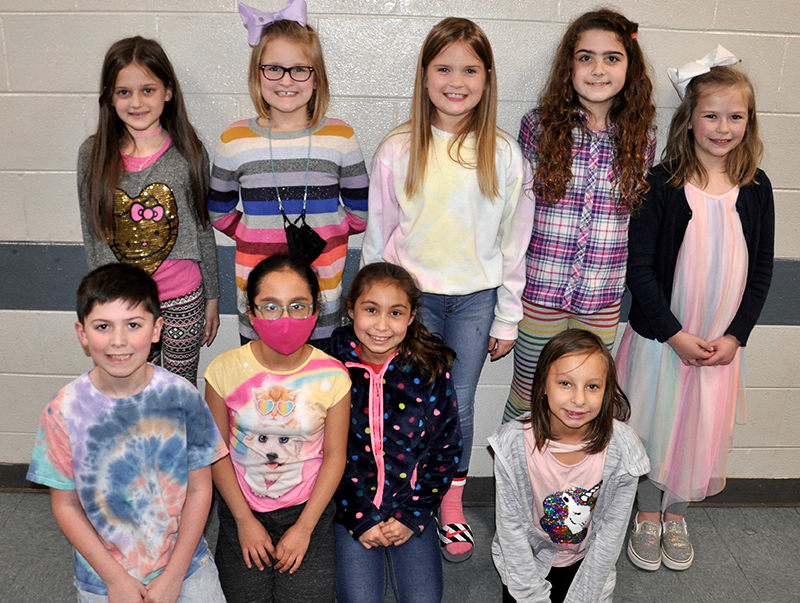 Sporting colorful colors for Blue Ridge Elementary Schools Dr. Seuss week Wednesday, March 3, are, from left, front, Darran Bishop, Sandy Molina, Aubrey Tapia and Khloi Morrisett; and back, Emma Stanley, Azalee Lunsford, Braxtyn Green, Jordie Hennessey and Kyndall Dover.