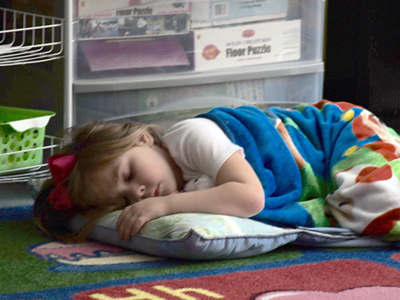 Some of East Fannin Elementary School’s youngest students, like Dalayna Nicholson, took a quick nap break during Read Across America Week. Luckily, they were already in their pajamas. 
