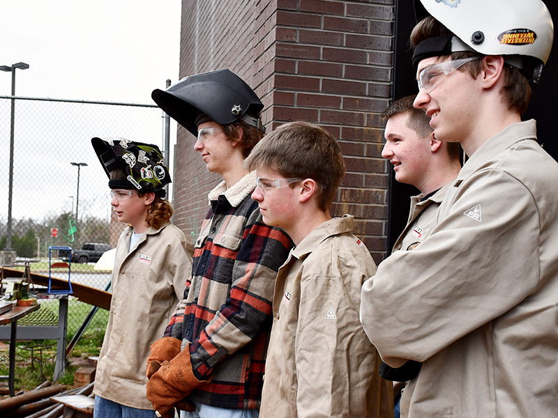 Fannin County High School welding students got to show off the new skills they have learned to fifth grade students from East Fannin Elementary School Friday, March 19. Shown are, from left, Dawson Ross, Ethan Long, Levi Pierce, Peyton O’neal and Blake Ledford.