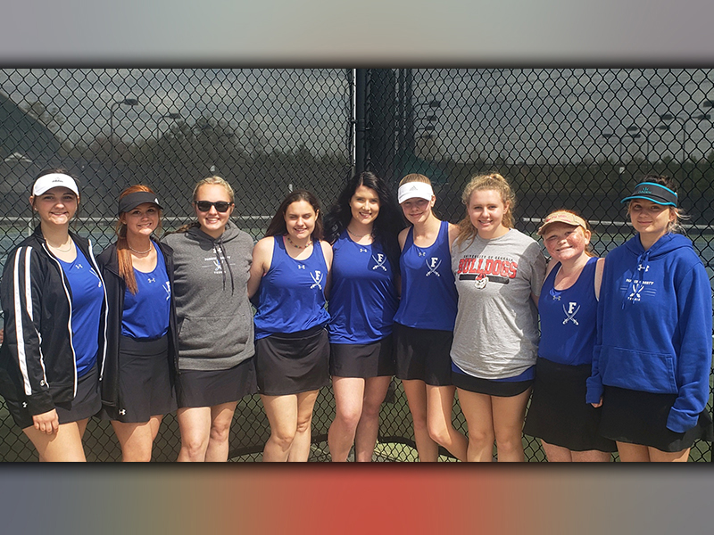 The Lady Rebel tennis team capped a successful season Tuesday, March 30. Shown following their match are, from left, Cabella Hughes, Olivia McCallister, Emma Mitchell, McKenna Hill, Peyton Rogers, Anna Beth Minear, McKenzie Chastain, Kendra Newman and Kati Kraft.