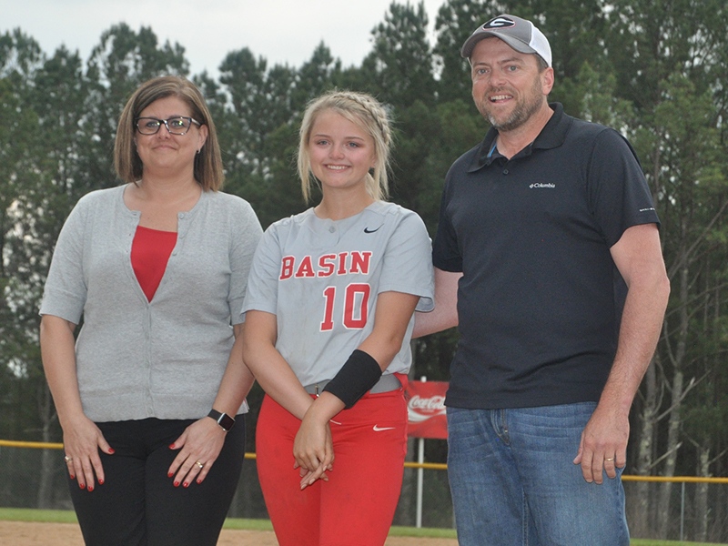 Haley Harper was honored after the Lady Cougars' softball game against Lookout Valley Thursday, April 29. Harper was recognized with her parents, Chris and Brandy Harper.