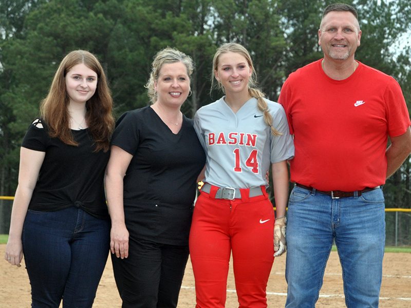 Allie Ballew was honored at the senior night ceremony at Copper Basin Thursday, April 29. Shown are, from left, sister, Anna Ballew; mother, Stephanie Ballew; senior, Allie Ballew; and father, Jamey Ballew.