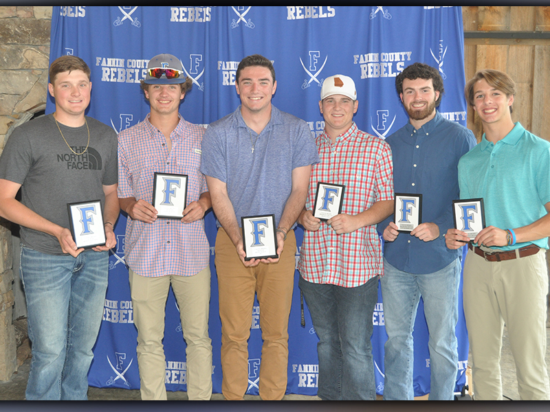 The Rebels that made the Honorable Mentions, Second Team and First Team 7-AA All Regions teams were recognized during the Rebels awards banquet Monday, May 17. Shown are, from left, Bradley Holloway, Jason Pearson, Brady Martin, Chance Stacy, Sawyer Moreland and Carter Mann.