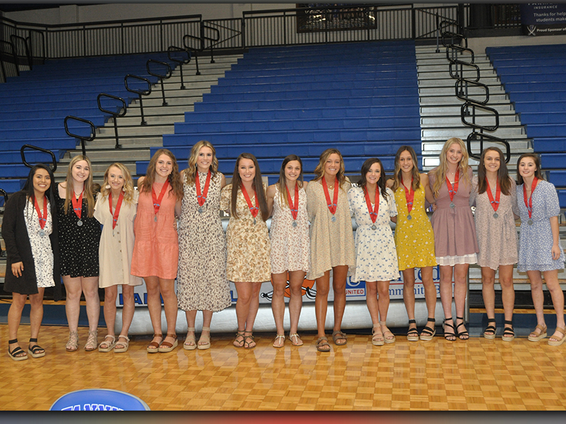 The Lady Rebels basketball team received medals for finishing their season as Runner-Ups in the Georgia High School Association State Championship. Shown during the medal ceremony are, from left, Prisila Bautista, Paige Foresman, Mackenzie Johnson, Abby Ledford, Olivia Sisson, Natalie Thomas, Becca Ledford, Reagan York, Jenna Young, Reigan O’Neal, Ava Queen, RIley Reeves, and Courtney Davis.