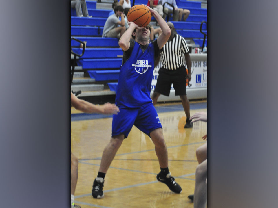 Jordan Bennett shoots a two-point jumper during the Rebels scrimmage against Gilmer County Wednesday, June 16.