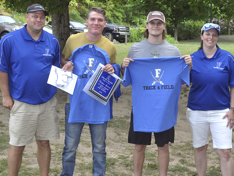 The Fannin County track and field seniors were honored during the end-of-season banquet at Horseshoe Bend Park Tuesday, May 25. Shown following the ceremony are, from left, track and field coach Shawn Ades, senior Thomas Mercer, senior James Mercer and track and field coach Hannah Godfrey. Senior Andre Bivens not pictured.