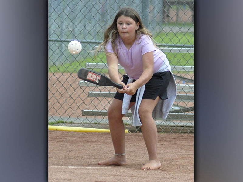 Bailey Gaddy hits a ball during the rec departments’ Summer Camp Wednesday, June 9.