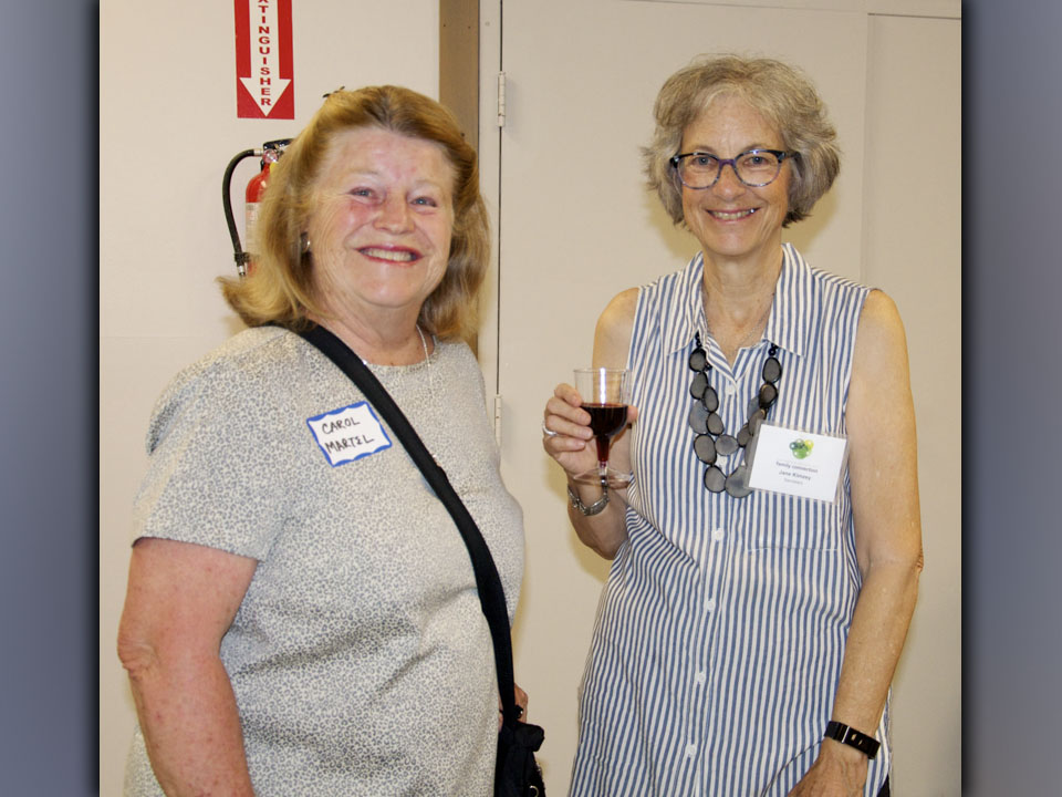 Fannin County Chamber of Commerce’s Business After Hours is back, and the first one after over a year was held at Fannin County Family Connection Thursday, July 22. Enjoying each others company are Carol Martel, left, and Family Connection Board of Directors Secretary Jane Kimzey.