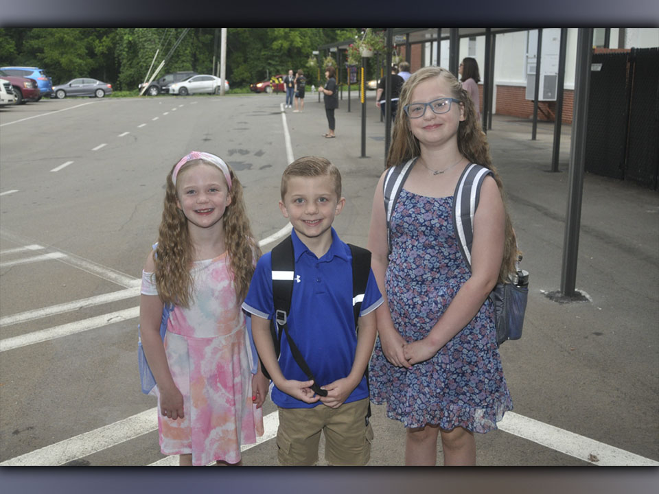 Kids were eager to get to their class and start the semester at West Fannin Elementary School Friday, July 30. Shown are, from left, Eliza Carroll, Liam Carroll and Sophia Carroll.