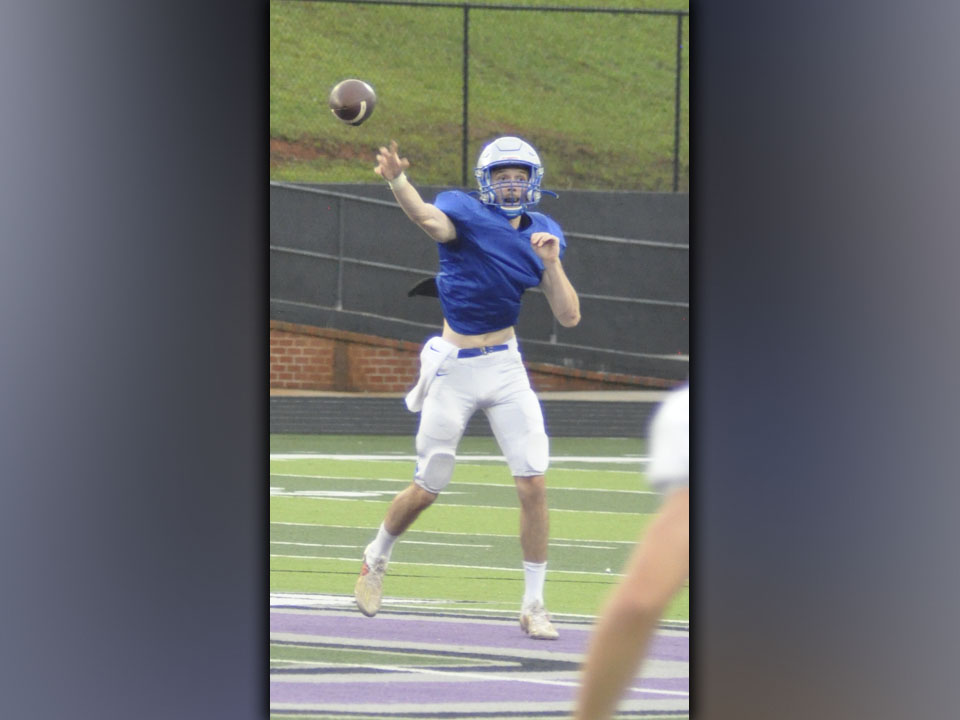 Fannin Rebel David Mashburn throws a dart during Fannin’s preseason scrimmage against the Gilmer County Bobcats Friday, August 6. Mashburn had a solid day through the air and on the ground as he helped the Rebels move the chains.